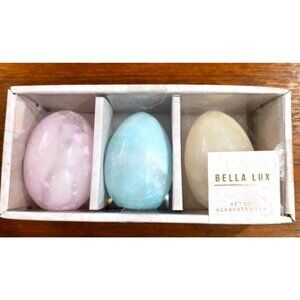 NIB SET 3 PASTEL LARGE 3" ALABASTER EASTER EGGS  PINK-GREEN-YELLOW